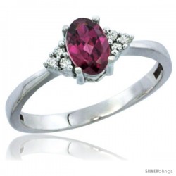 10KWhite Gold Natural Rhodolite Ring Oval 6x4 Stone Diamond Accent