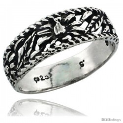Sterling Silver Floral Cut-outs Wedding Band Ring, 1/4 in wide
