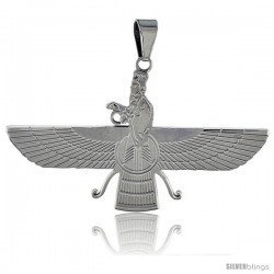 Stainless Steel Zoroastrian FARAVAHAR Pendant 2 in wide, 30 in chain included