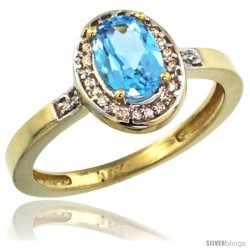 14k Yellow Gold Diamond Swiss Blue Topaz Ring 1 ct 7x5 Stone 1/2 in wide