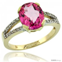 10k Yellow Gold and Diamond Halo Pink Topaz Ring 2.4 carat Oval shape 10X8 mm, 3/8 in (10mm) wide