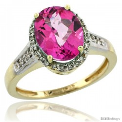 10k Yellow Gold Diamond Pink Topaz Ring 2.4 ct Oval Stone 10x8 mm, 1/2 in wide