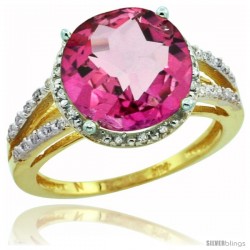 10k Yellow Gold Diamond Pink Topaz Ring 5.25 ct Round Shape 11 mm, 1/2 in wide