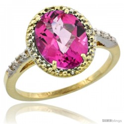 10k Yellow Gold Diamond Pink Topaz Ring 2.4 ct Oval Stone 10x8 mm, 1/2 in wide -Style Cy906111