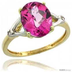 10k Yellow Gold Diamond Pink Topaz Ring 2.4 ct Oval Stone 10x8 mm, 3/8 in wide