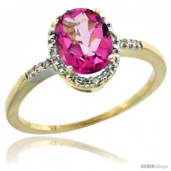 10k Yellow Gold Diamond Pink Topaz Ring 1.17 ct Oval Stone 8x6 mm, 3/8 in wide