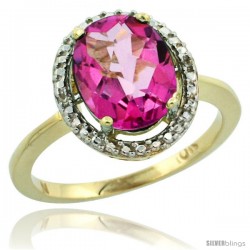 10k Yellow Gold Diamond Pink Topaz Ring 2.4 ct Oval Stone 10x8 mm, 1/2 in wide -Style Cy906114