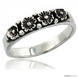 Sterling Silver Flower Wedding Band Ring, 1/8 in wide