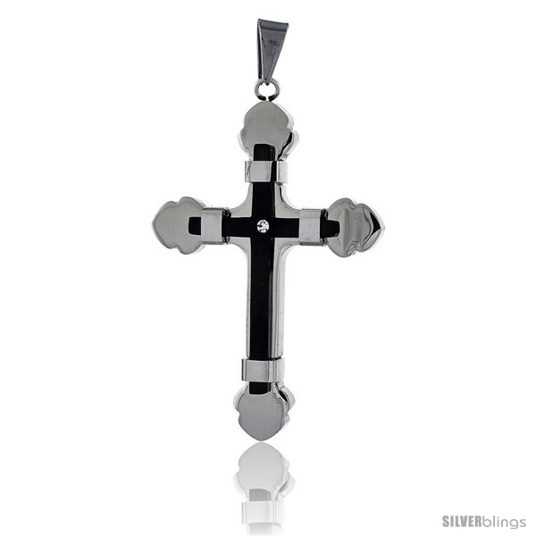 https://www.silverblings.com/2675-thickbox_default/stainless-steel-cross-pendant-cz-stone-2-tone-black-finish-2-ines-tall-30-in-chain.jpg