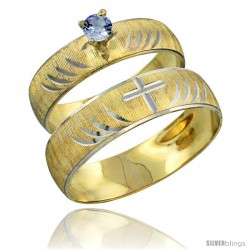 10k Gold 2-Piece 0.25 Carat Light Blue Sapphire Ring Set (Engagement Ring & Man's Wedding Band) Diamond-cut -Style 10y503em