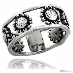 Sterling Silver Sunflower Link Ring Band, 11/32 in. (8.5 mm) wide