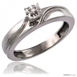 10k White Gold Diamond Engagement Ring w/ 0.03 Carat Brilliant Cut Diamonds, 5/32 in. (4mm) wide