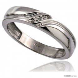 10k White Gold Men's Diamond Wedding Ring Band, w/ 0.019 Carat Brilliant Cut Diamonds, 3/16 in. (5mm) wide