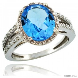 14k White Gold Diamond Halo Blue Topaz Ring 2.85 Carat Oval Shape 11X9 mm, 7/16 in (11mm) wide