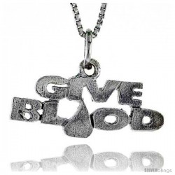 Sterling Silver GIVE BLOOD Word Necklace, w/ 18 in Box Chain