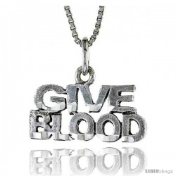 Sterling Silver GIVE BLOOD Word Necklace, w/ 18 in Box Chain -Style Tpo121