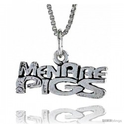 Sterling Silver MEN ARE PIGS Word Necklace, w/ 18 in Box Chain