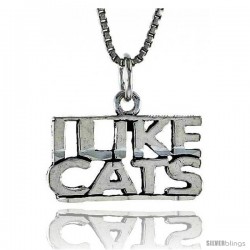 Sterling Silver I LIKE CATS Word Necklace, w/ 18 in Box Chain