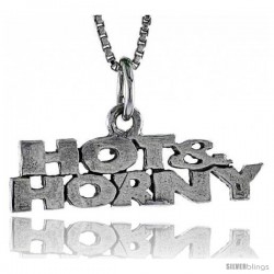 Sterling Silver HOT & HORNY Word Necklace, w/ 18 in Box Chain