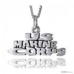 Sterling Silver US MARINE CORPS Word Necklace, w/ 18 in Box Chain