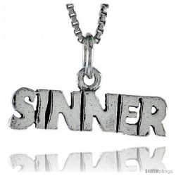 Sterling Silver SINNER Word Necklace, w/ 18 in Box Chain