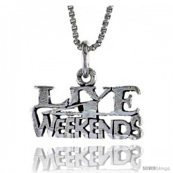 Sterling Silver LIVE WEEKENDS Word Necklace, w/ 18 in Box Chain