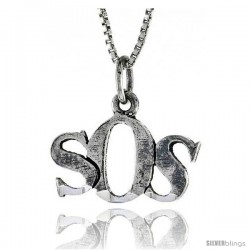 Sterling Silver SOS Word Necklace, w/ 18 in Box Chain