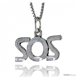 Sterling Silver SOS Word Necklace, w/ 18 in Box Chain -Style Tpo163