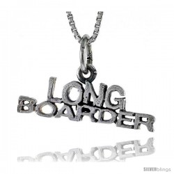 Sterling Silver LONG BOARDER Word Necklace, w/ 18 in Box Chain