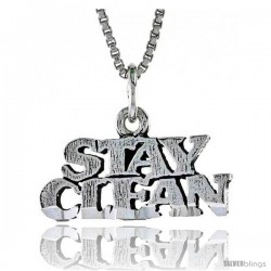 Sterling Silver STAY CLEAN Word Necklace, w/ 18 in Box Chain