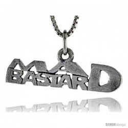 Sterling Silver MAD BASTARD Word Necklace, w/ 18 in Box Chain