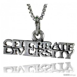 Sterling Silver CELEBRATE DIVERSITY Word Necklace, w/ 18 in Box Chain