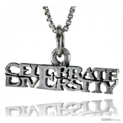 Sterling Silver CELEBRATE DIVERSITY Word Necklace, w/ 18 in Box Chain
