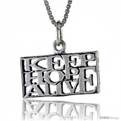 Sterling Silver KEEP HOPE ALIVE Word Necklace, w/ 18 in Box Chain