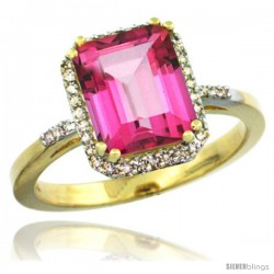 10k Yellow Gold Diamond Pink Topaz Ring 2.53 ct Emerald Shape 9x7 mm, 1/2 in wide