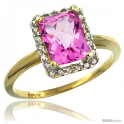 10k Yellow Gold Diamond Pink Topaz Ring 1.6 ct Emerald Shape 8x6 mm, 1/2 in wide