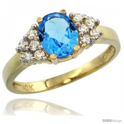 14k Yellow Gold Ladies Natural Swiss Blue Topaz Ring oval 8x6 Stone Diamond Accent