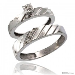 10k White Gold 2-Pc Diamond Ring Set (4mm Engagement Ring & 5mm Man's Wedding Band), w/ 0.056 Carat Brilliant Cut Diamonds