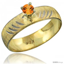 10k Gold Ladies' Solitaire 0.25 Carat Orange Sapphire Engagement Ring Diamond-cut Pattern Rhodium Accent, 3/16 -Style 10y503er