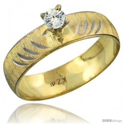 10k Gold Ladies' Solitaire 0.25 Carat White Sapphire Engagement Ring Diamond-cut Pattern Rhodium Accent, 3/16 -Style 10y503er