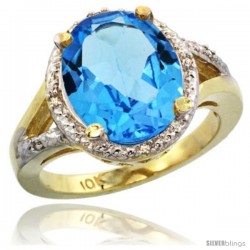 14k Yellow Gold Ladies Natural Swiss Blue Topaz Ring oval 12x10 Stone Diamond Accent