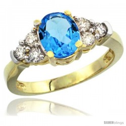 14k Yellow Gold Ladies Natural Swiss Blue Topaz Ring oval 9x7 Stone Diamond Accent