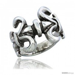 Sterling Silver Double Fleur De Lis Ring, 3/4 in. (19 mm) wide