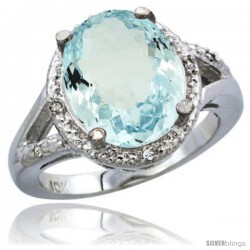 14k White Gold Ladies Natural Aquamarine Ring oval 12x10 Stone Diamond Accent