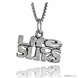 Sterling Silver LIFE SUCKS Word Necklace, w/ 18 in Box Chain