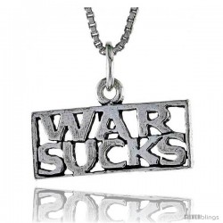 Sterling Silver WAR SUCKS Word Necklace, w/ 18 in Box Chain