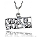 Sterling Silver WAR SUCKS Word Necklace, w/ 18 in Box Chain