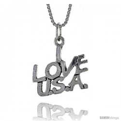 Sterling Silver I LOVE USA Word Necklace, w/ 18 in Box Chain