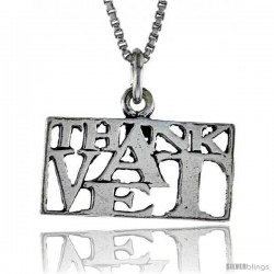 Sterling Silver THANK A VET Word Necklace, w/ 18 in Box Chain