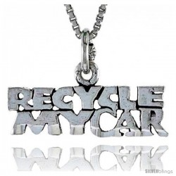 Sterling Silver RECYCLE MY CAR Word Necklace, w/ 18 in Box Chain